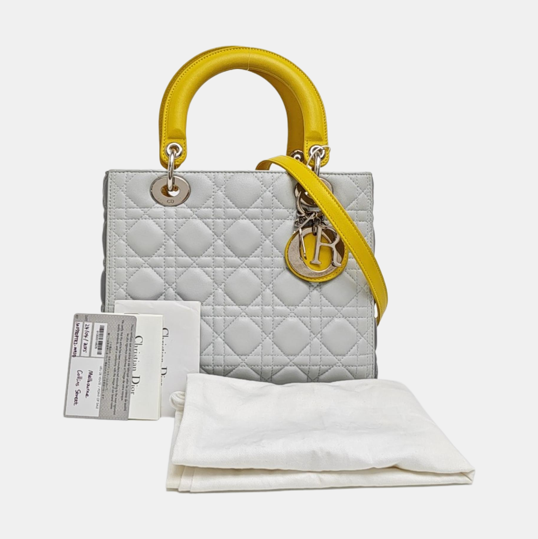 Bolso Lady Dior Mediano de Piel de Cordero Acolchada Gris