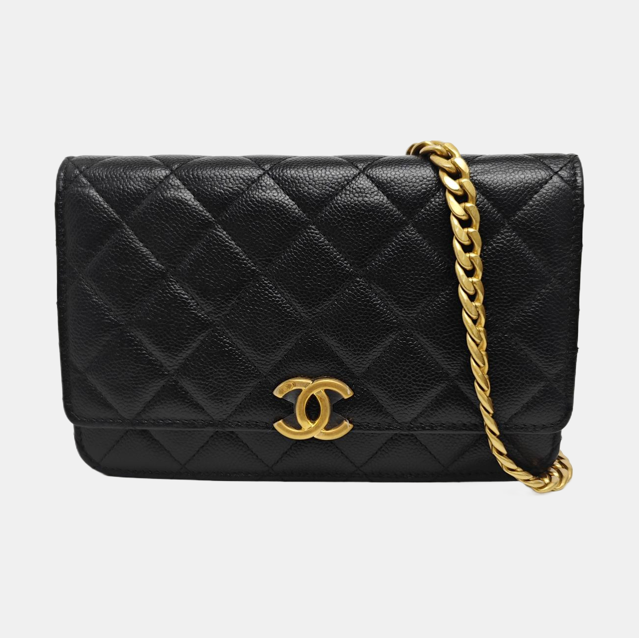 Quilted Grained Calfskin Shoulder Bag Black