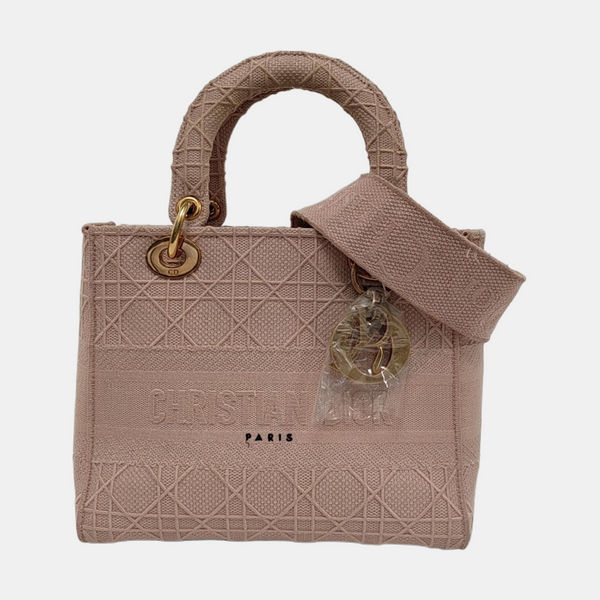 Lady D-Lite Medium Cannage Canvas Pink
