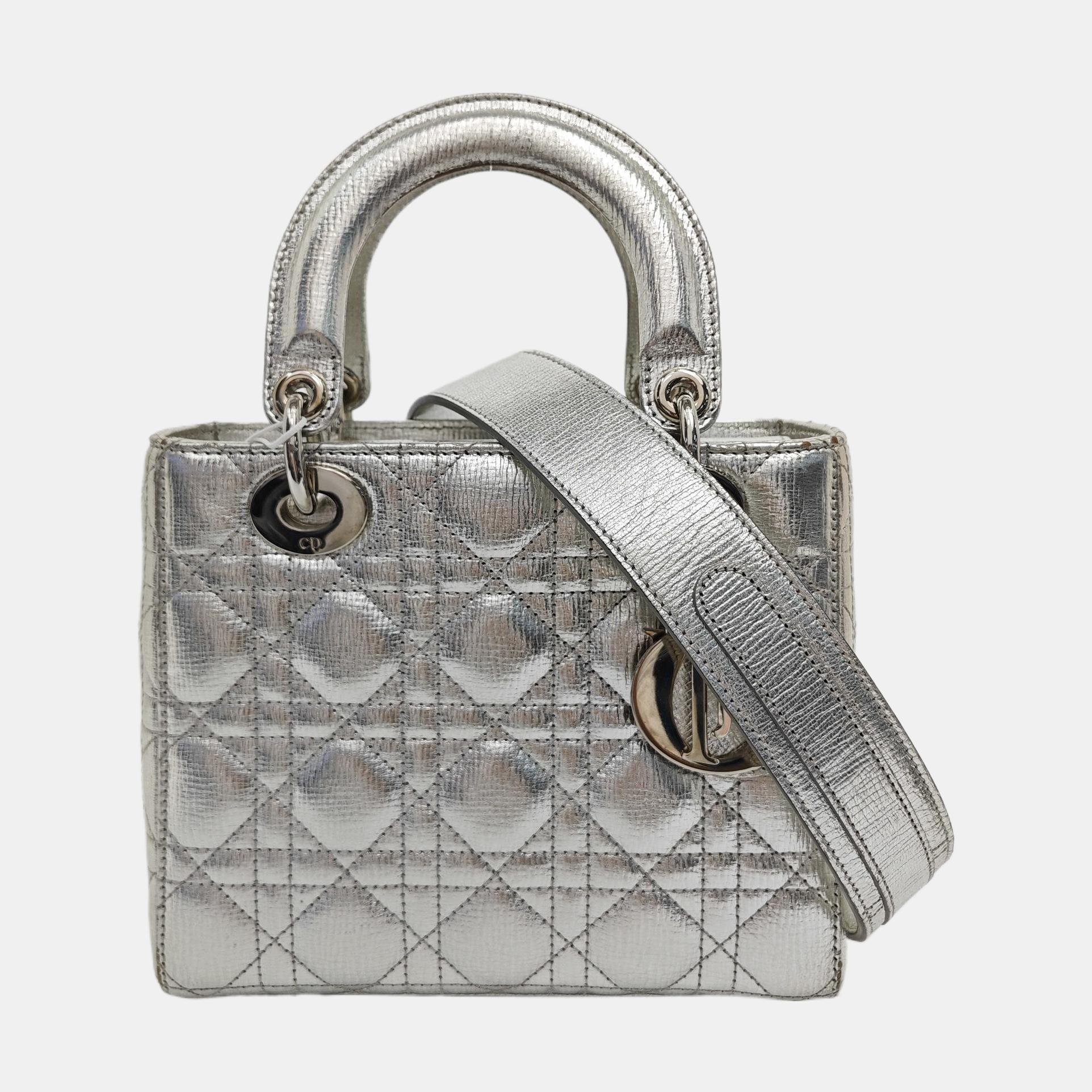 Lady Dior Small Cannage Calfskin Silver