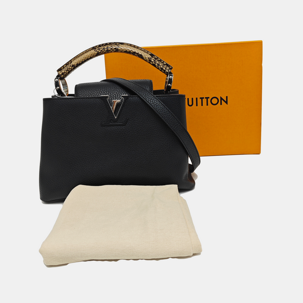 Authenticated pre-owned  CAPUCINES Calfskin Black - Top Handle Bag at Looply