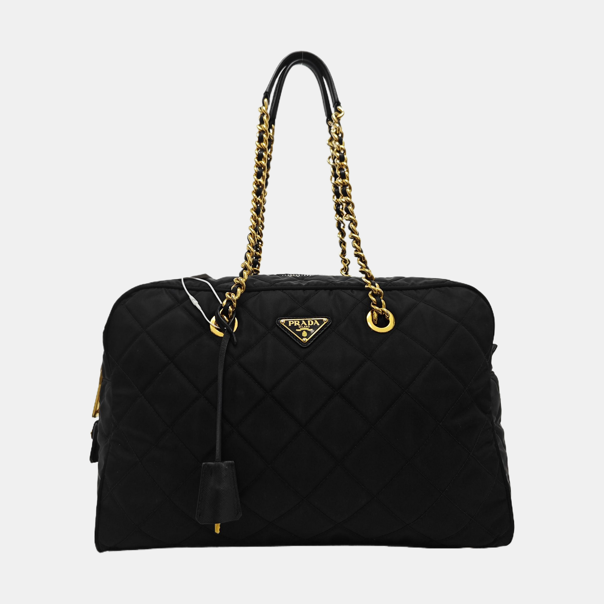 Quilted Nylon Shoulder Bag Black