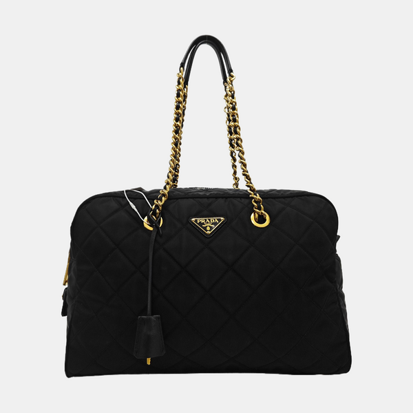 Quilted Nylon Shoulder Bag Black