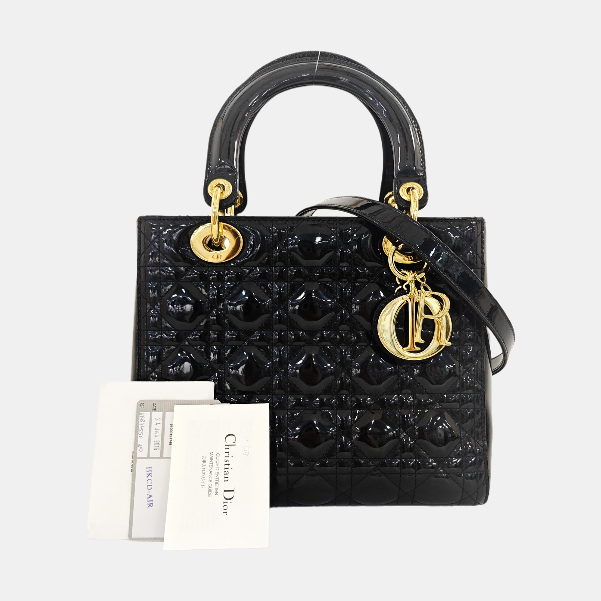 Lady Dior Medium Cannage Patent Leather Black