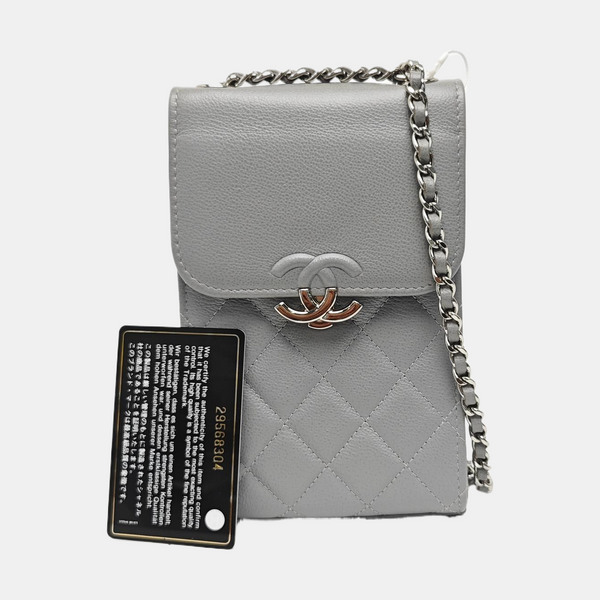 Quilted Grained Calfskin Shoulder Bag Gray