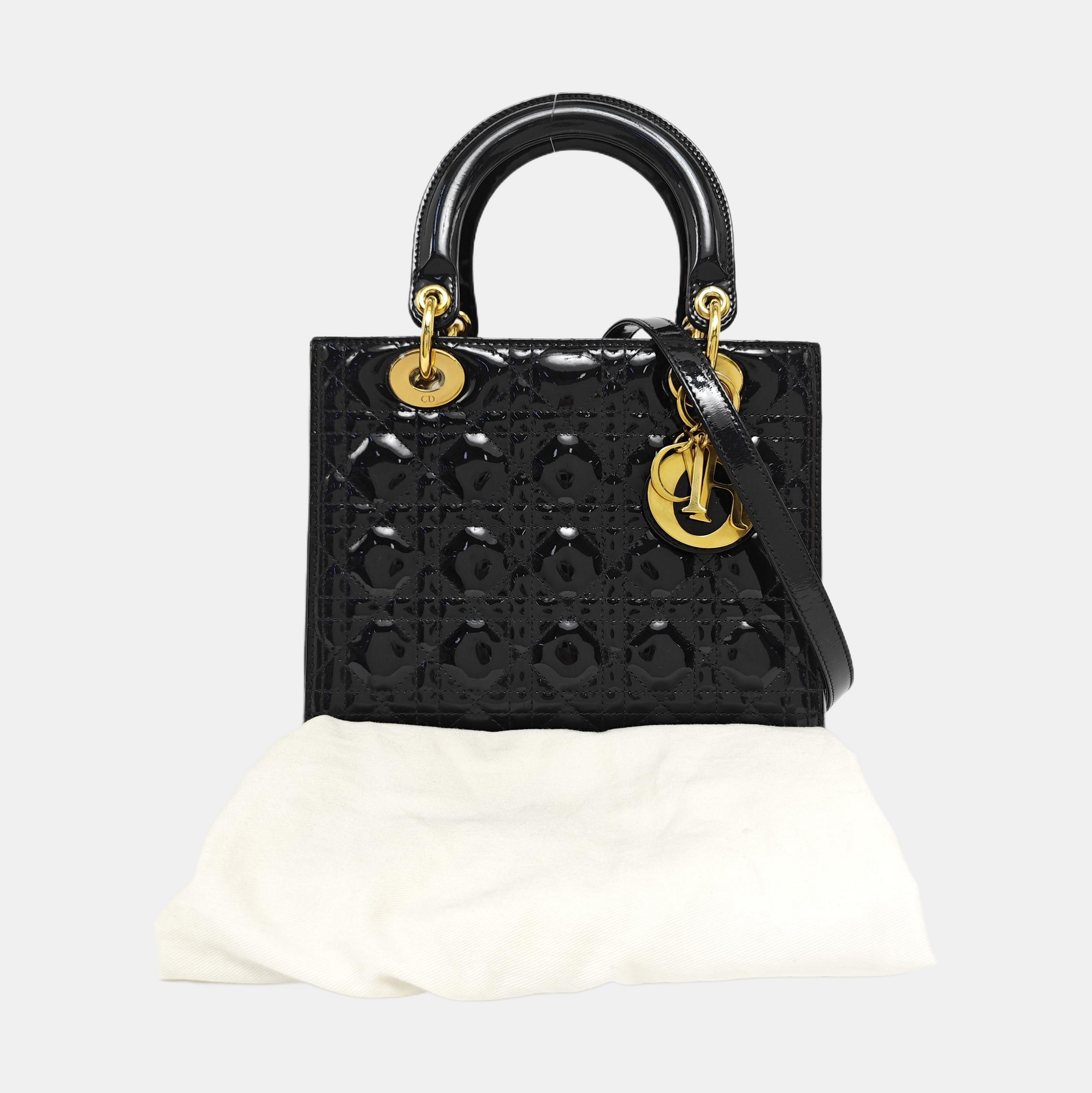 Lady Dior Medium Cannage Patent Leather Black