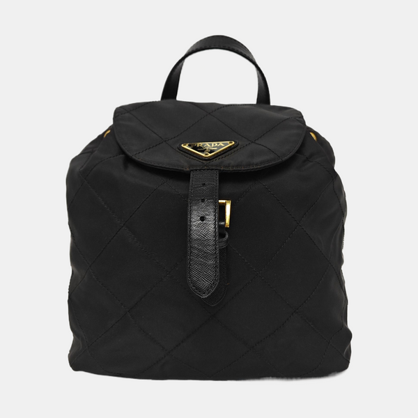 Quilted Nylon Backpack Black