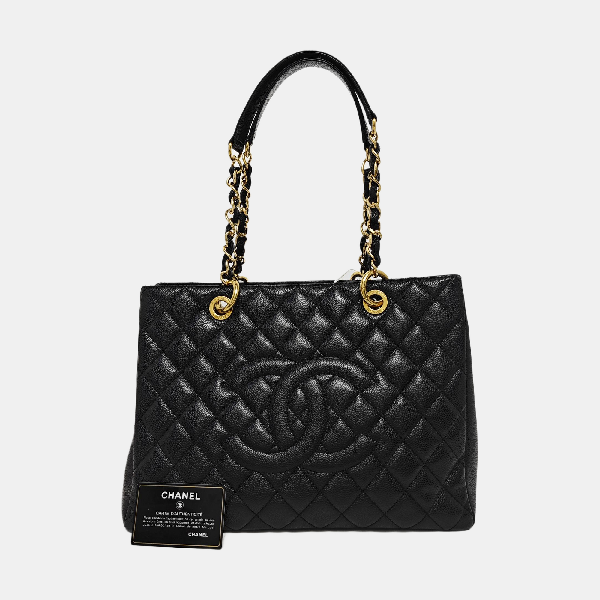 CHANEL GST Large Quilted Grained Calfskin Black