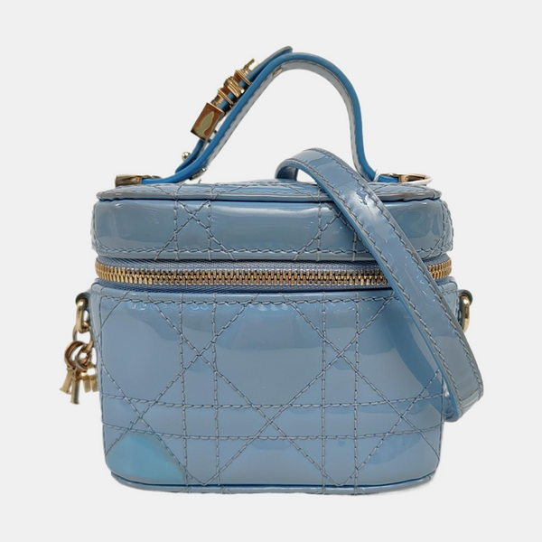 Authenticated pre-owned  Vanity Lady Dior Super Mini Cannage Patent Leather Blue - Shoulder Bag at Looply