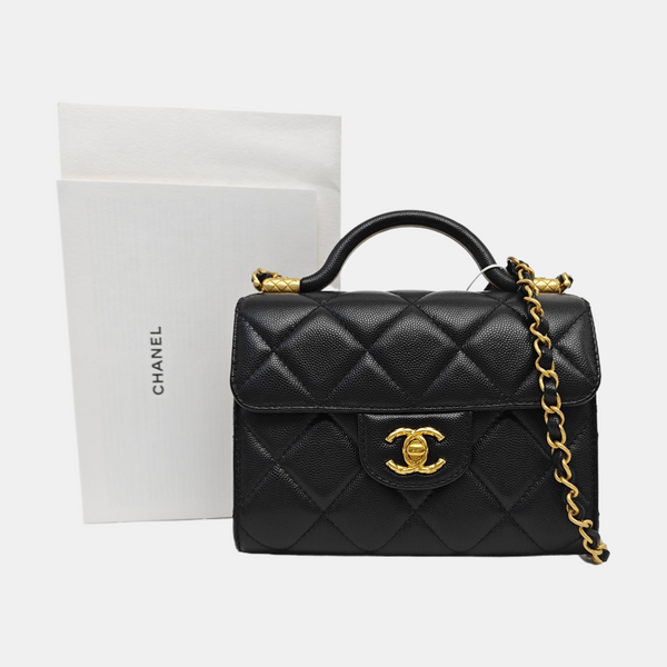 24A Quilted Grained Calfskin Black