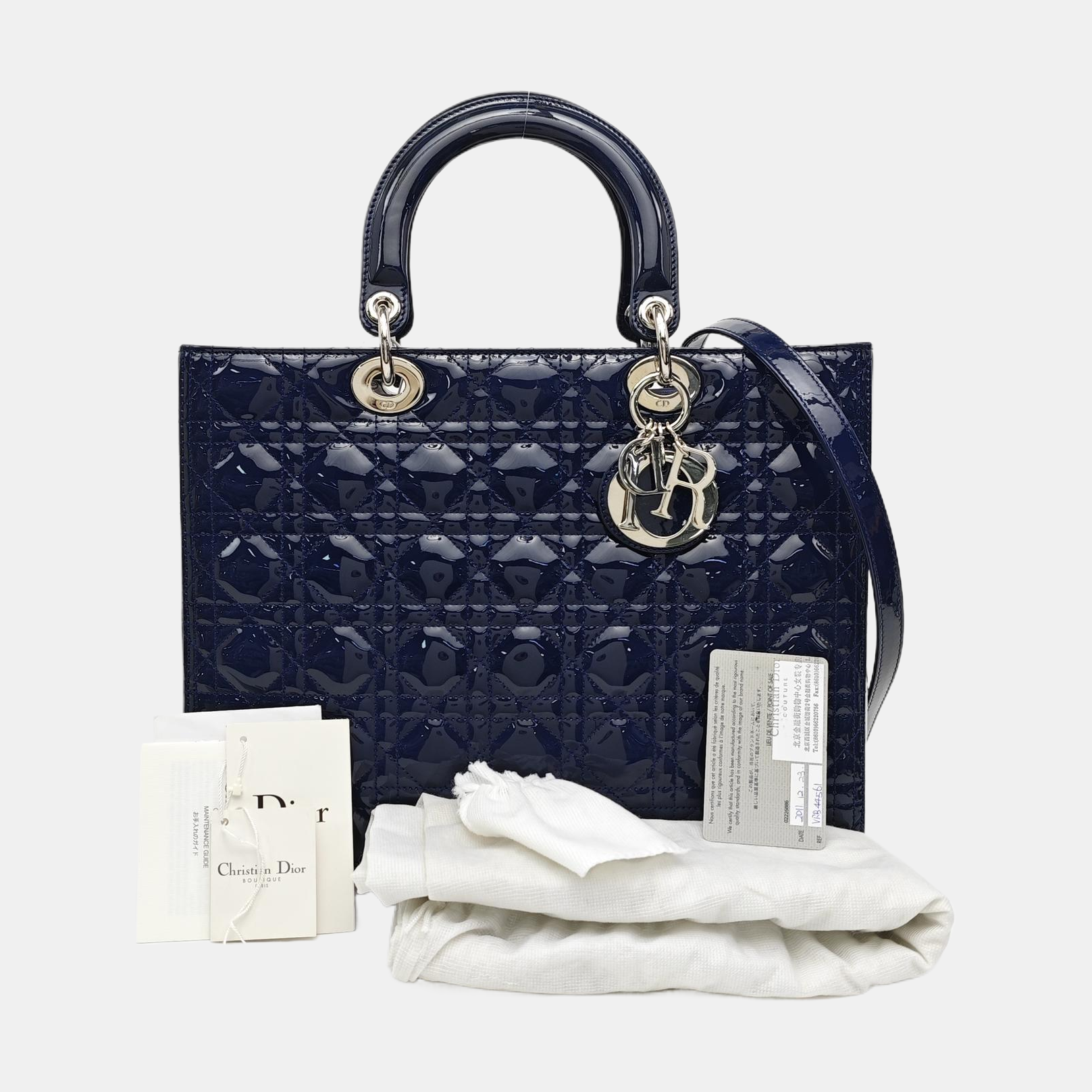 Lady Dior Large Cannage Patent Leather Blue