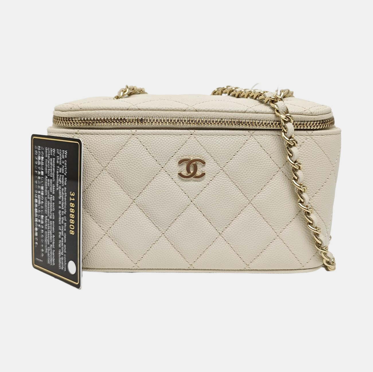 VANITY CASE Small Quilted Grained Calfskin White