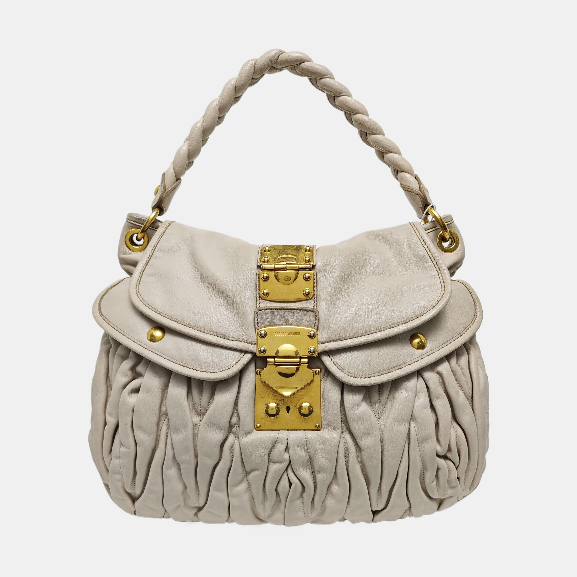 Miu Coffer Quilted Lambskin Beige
