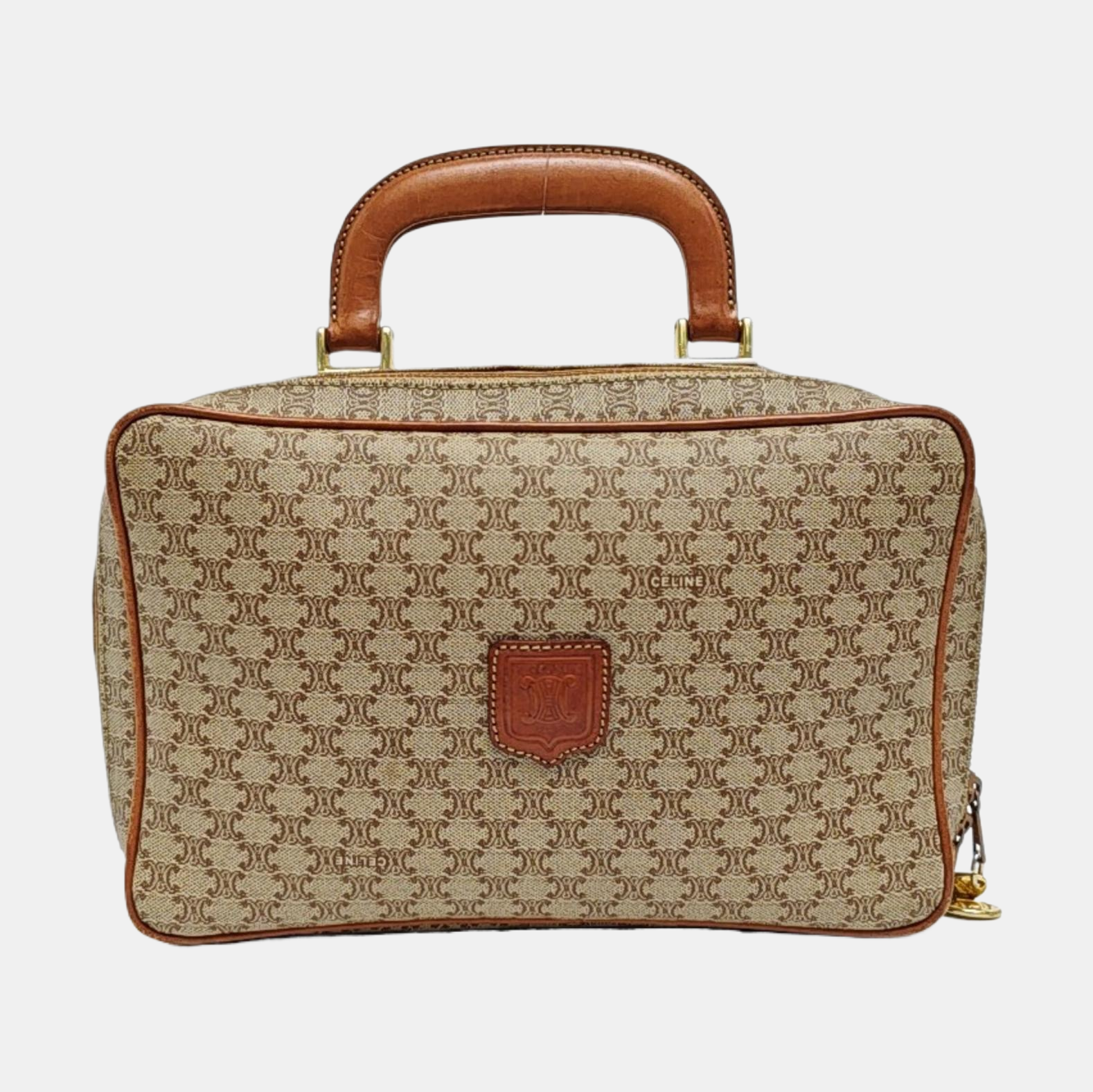 Coated Canvas Top Handle Bag Brown