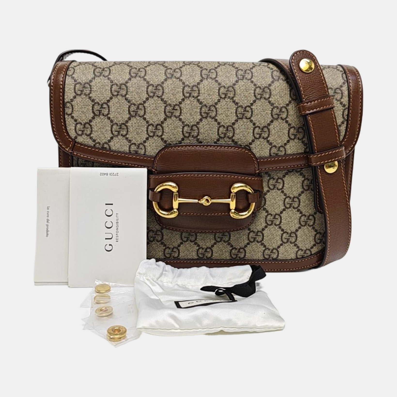Horsebit 1955 Medium Monogram Coated Canvas Beige
