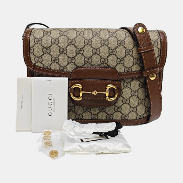 Horsebit 1955 Medium Monogram Coated Canvas Beige