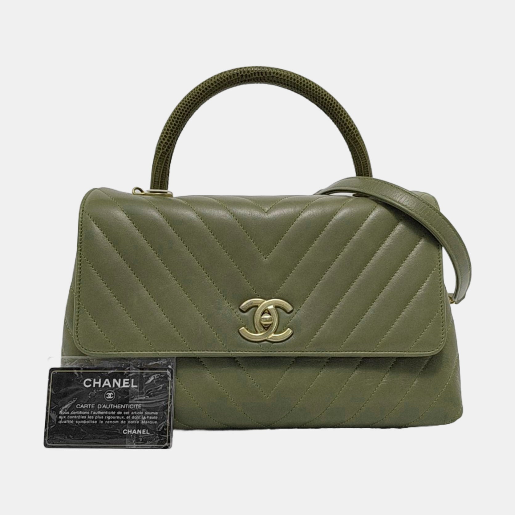COCO HANDLE Medium Chevron, Quilted Calfskin Green