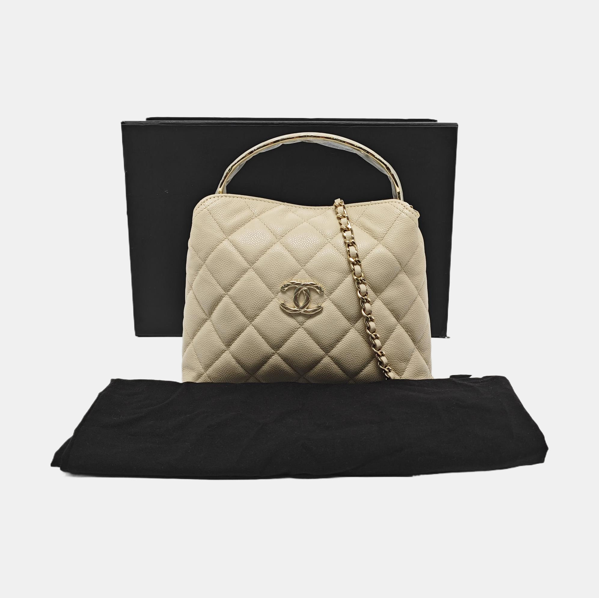 Quilted Grained Calfskin Beige