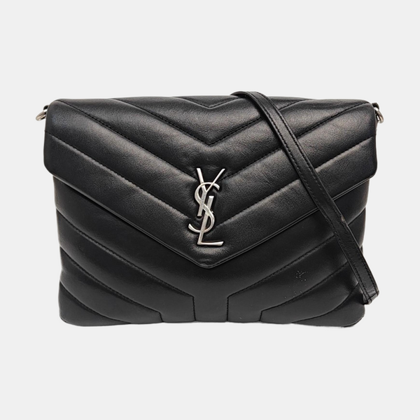 Chevron Calfskin Shoulder Bag Black