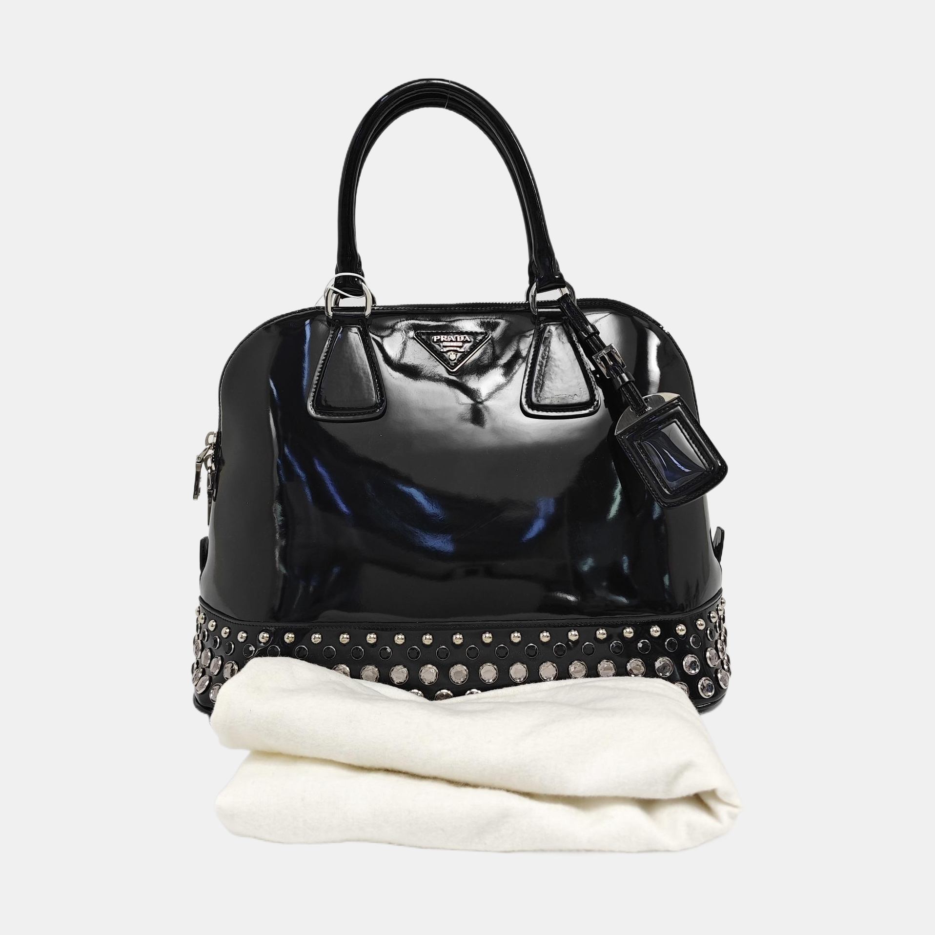Patent Leather Top Handle Bag Black