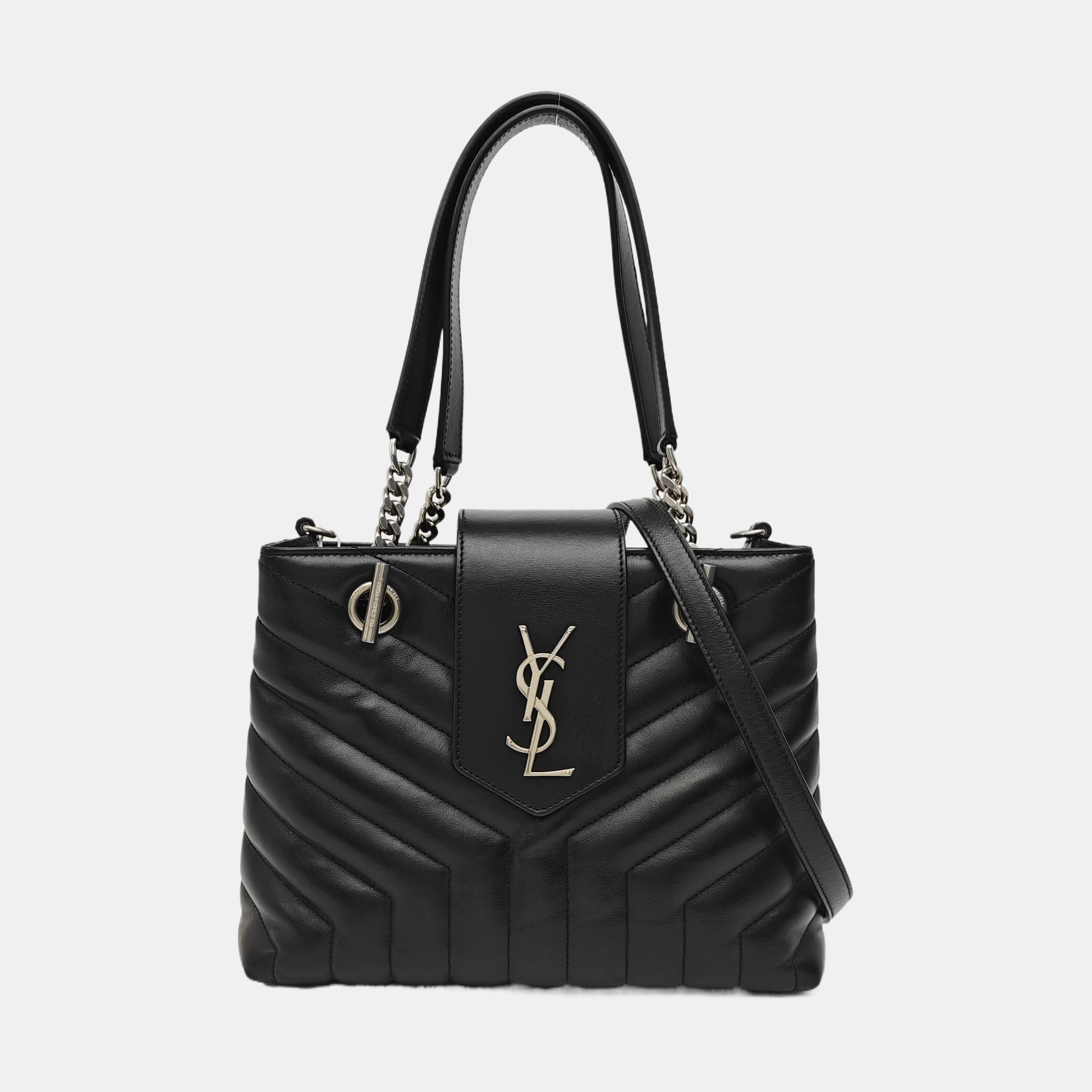 Chevron Leather Tote Bag Black