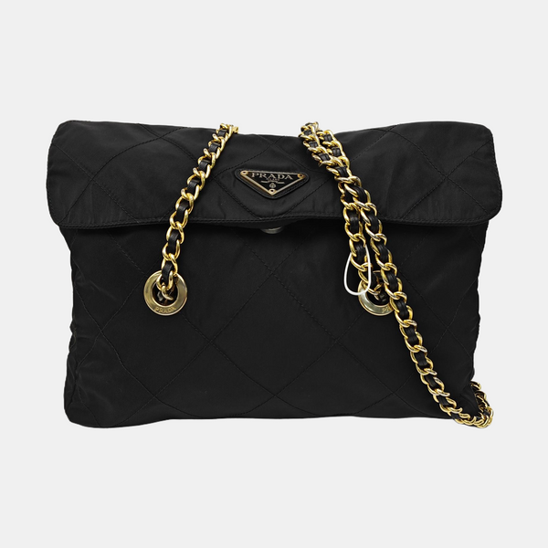 Quilted Nylon Shoulder Bag Black