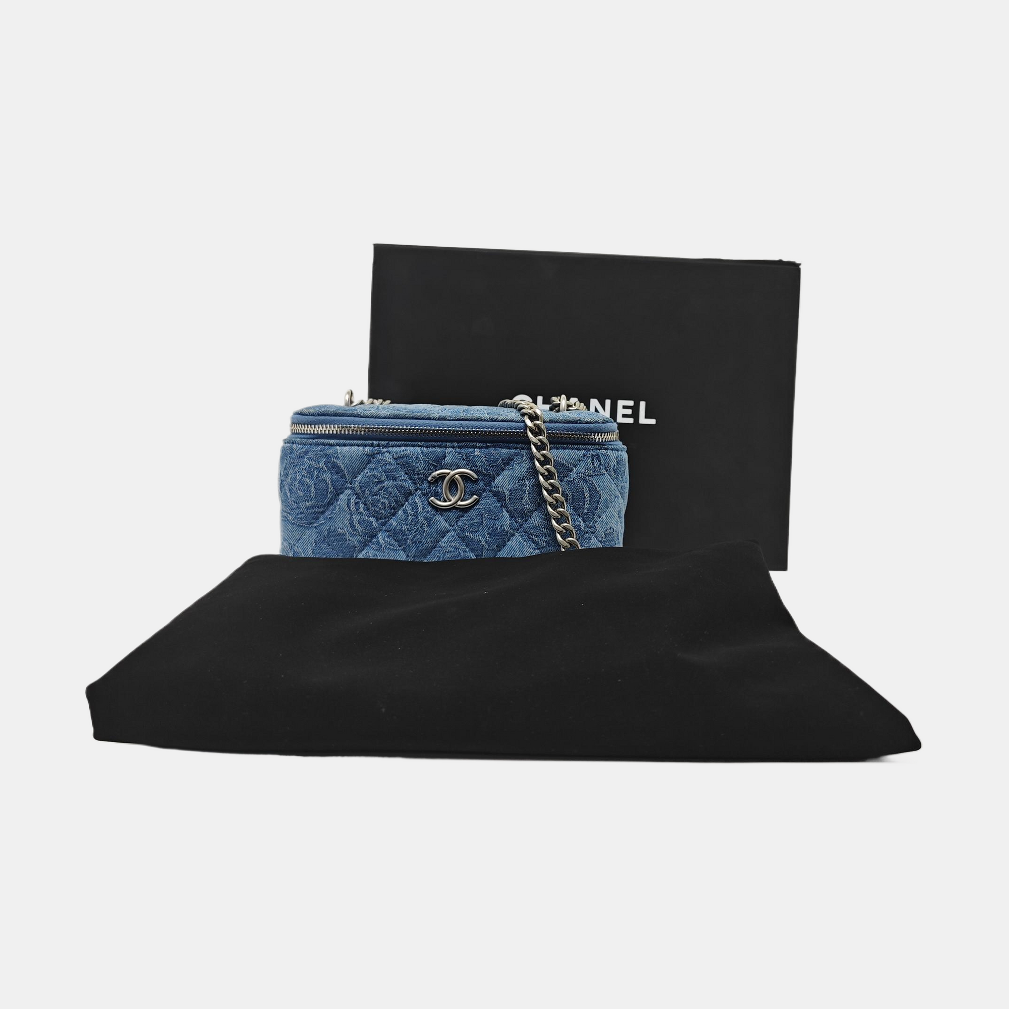 VANITY CASE Small Quilted Denim Blue