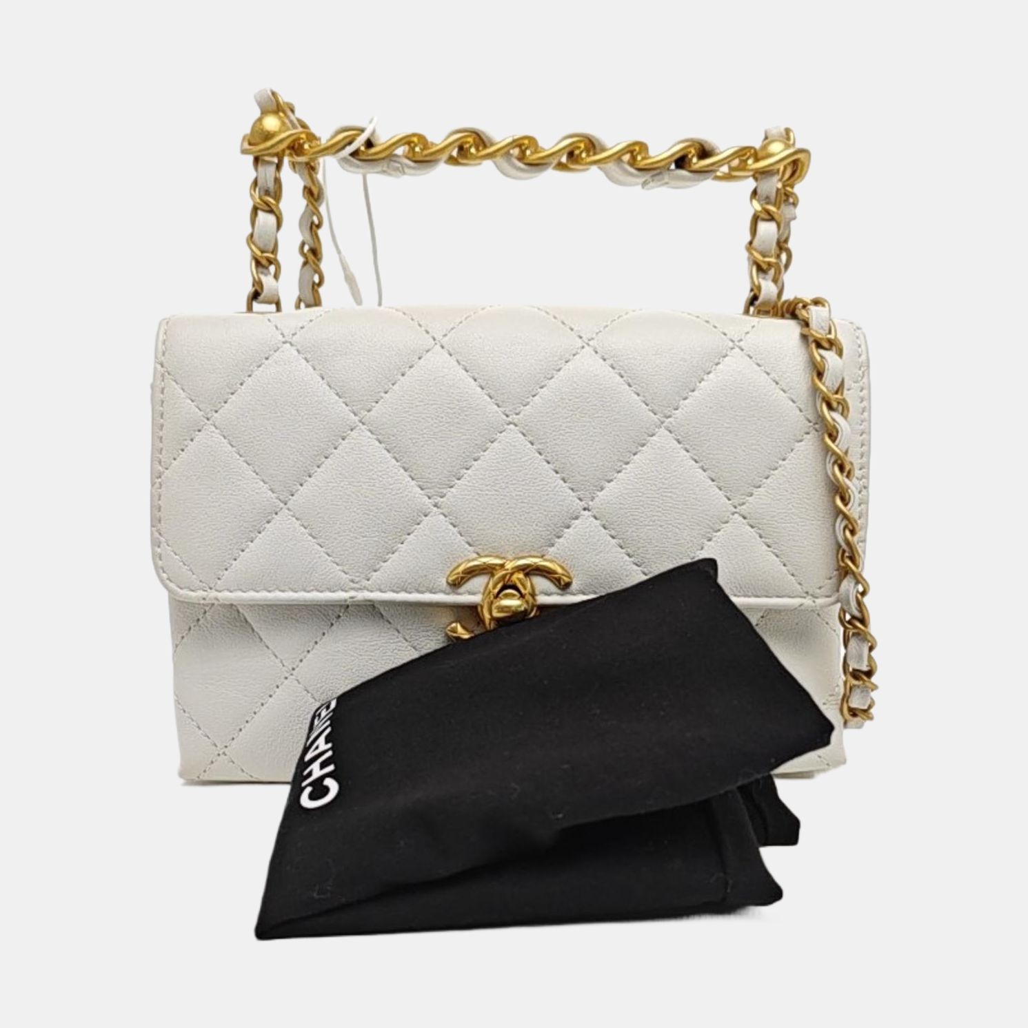 Quilted Lambskin Shoulder Bag White