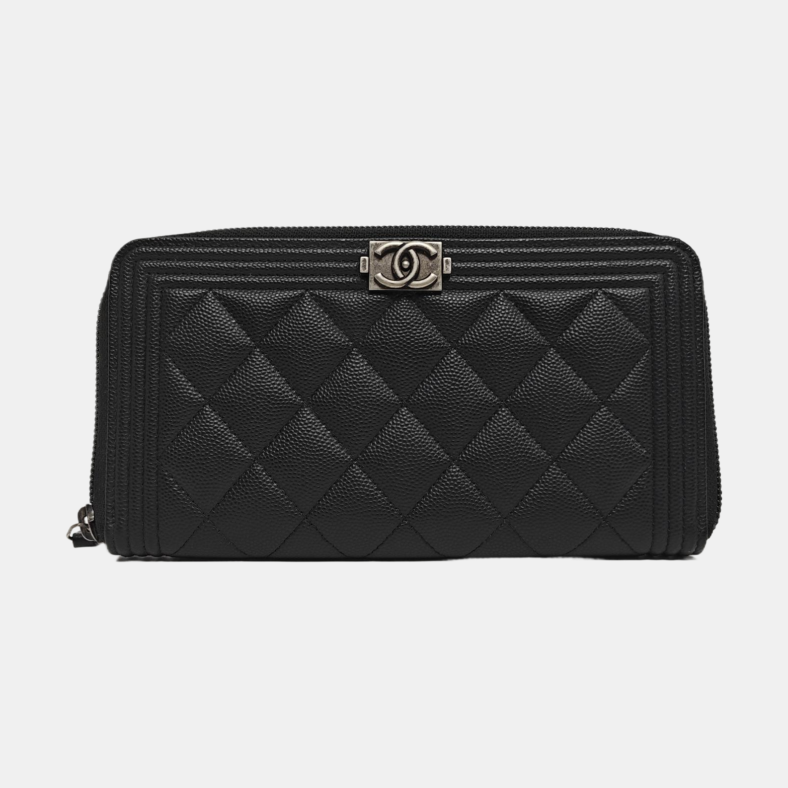 BOY CHANEL Mini Quilted Grained Calfskin Black Wallet