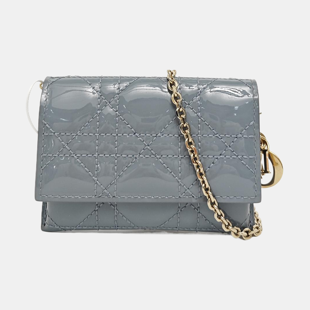 Lady Dior Cuero Charol Acolchado Azul