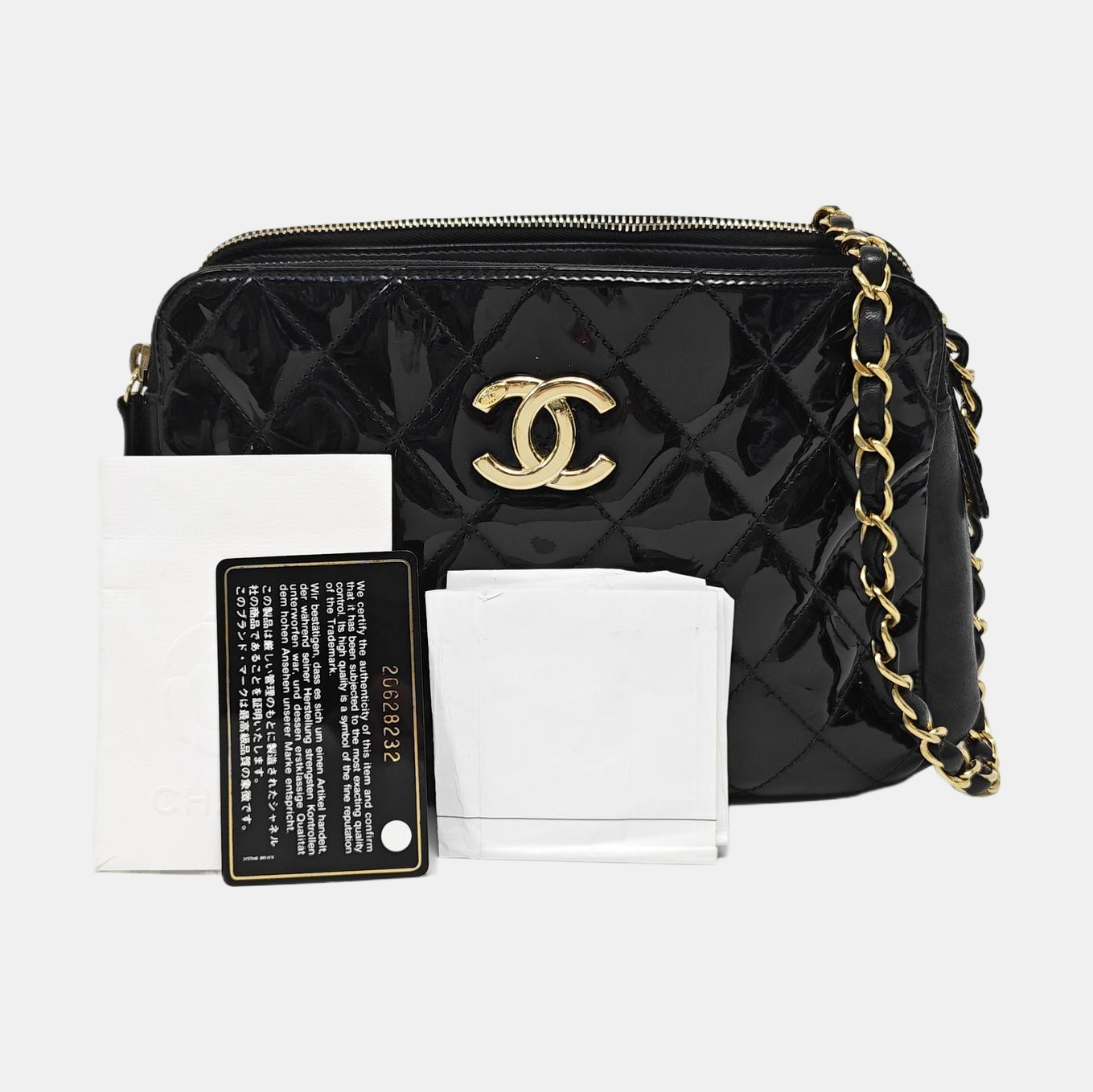 Quilted Patent Leather Shoulder Bag Black