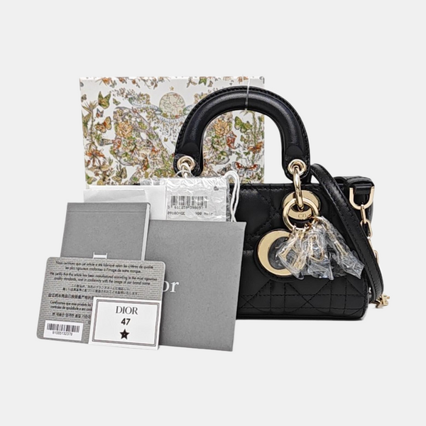 Lady Dior Mini Cannage Calfskin Black