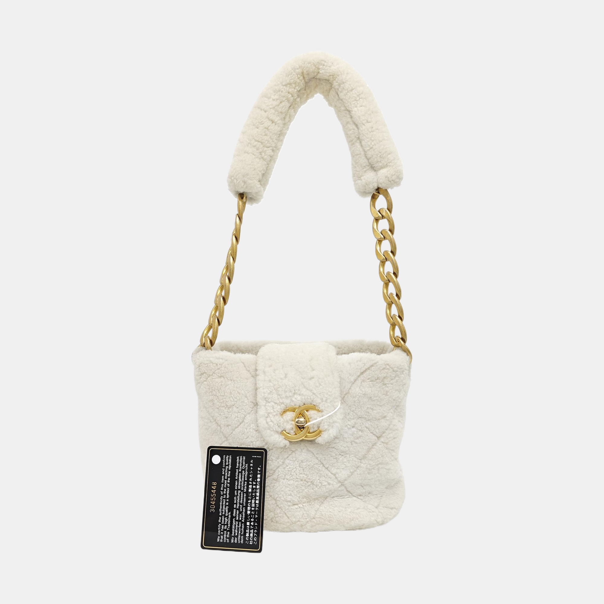 Quilted Sheepskin Bucket Bag White