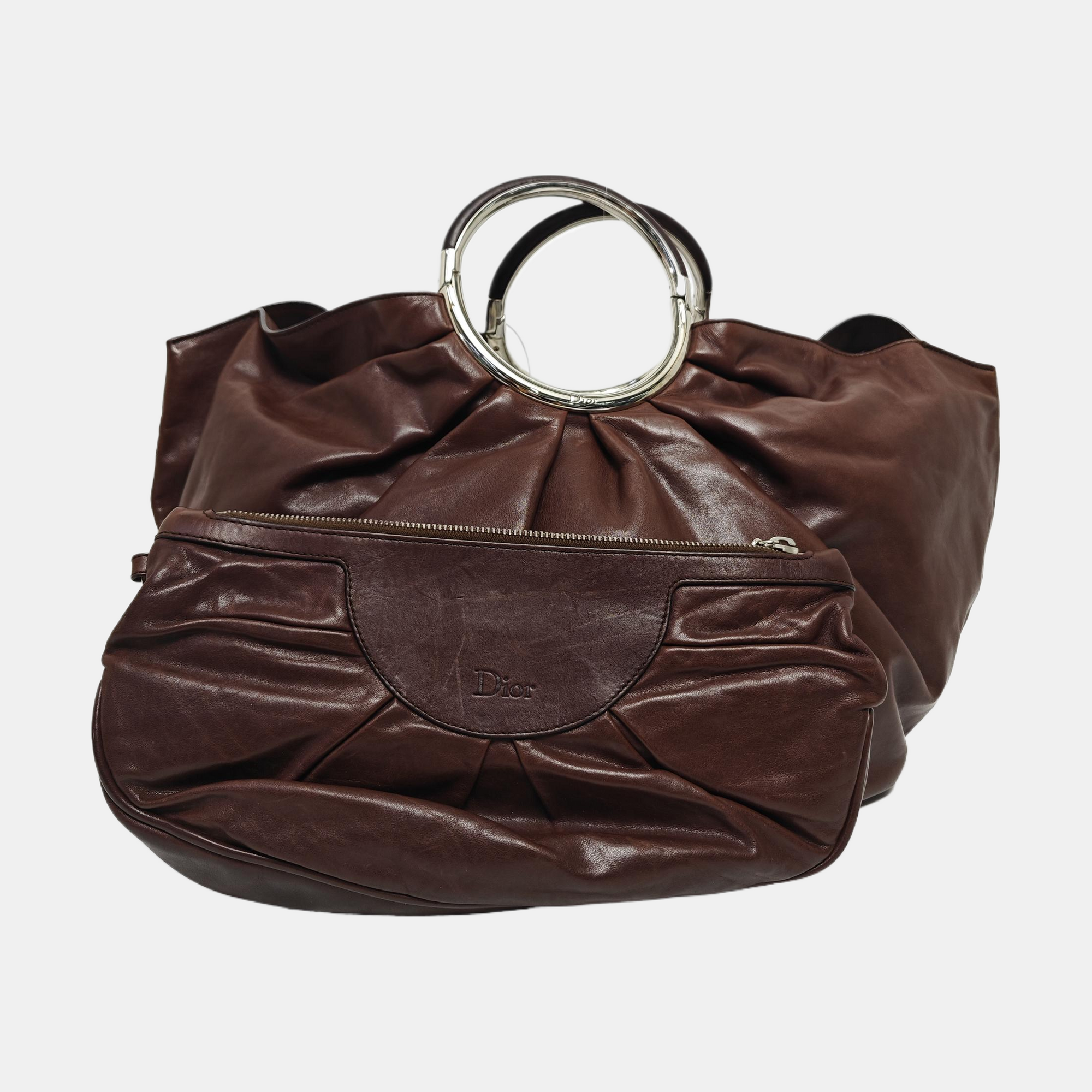 Calfskin Top Handle Bag Brown