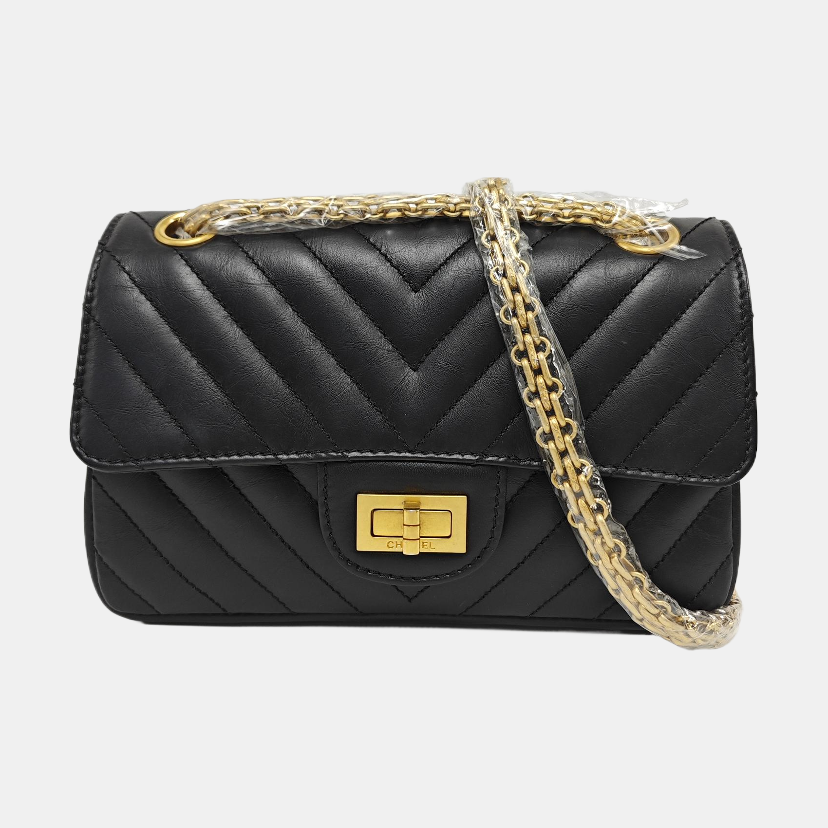 2.55 224 (mini) Chevron Calfskin Black
