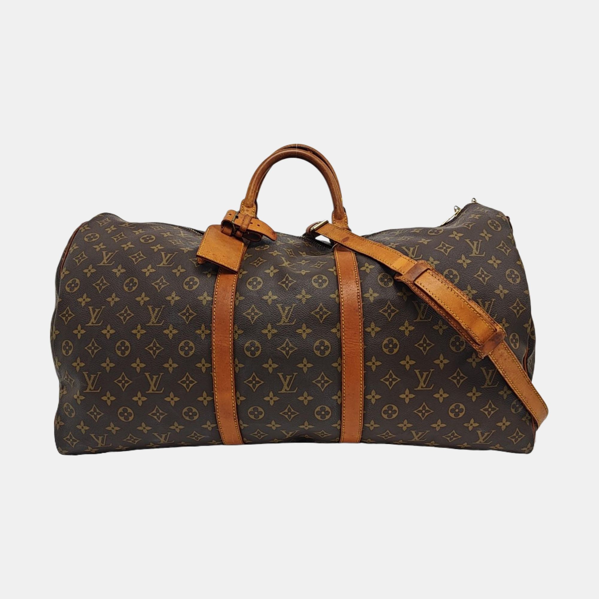 KEEPALL 60 Monogram Coated Canvas Brown