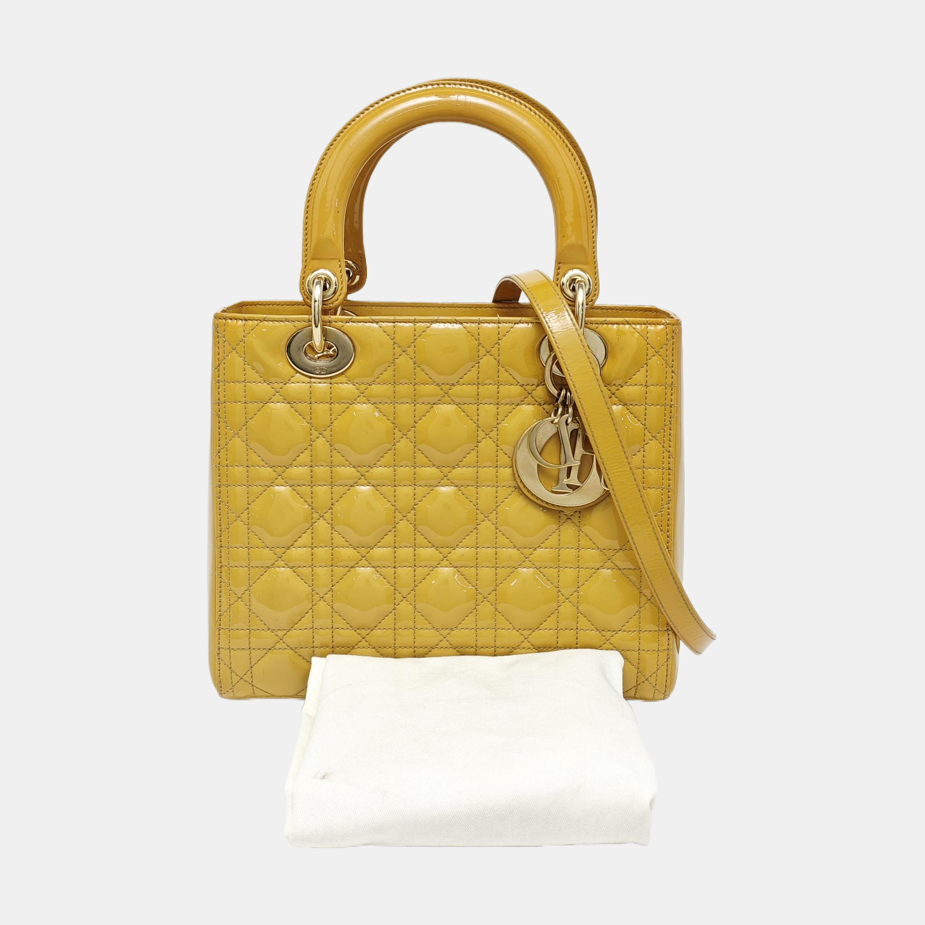 Authenticated pre-owned  Lady Dior Quilted Patent Leather Yellow - Tote Bag at Looply