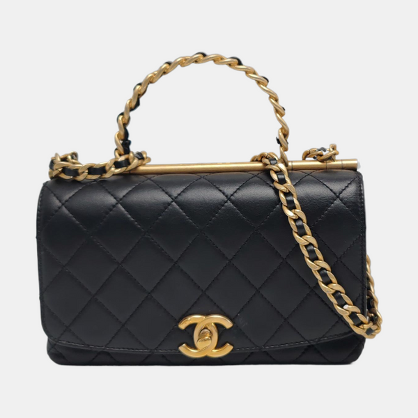 TWO TONE CHAIN HANDLE Small Quilted Lambskin Black