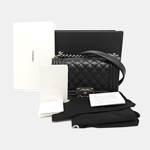 BOY CHANEL Small Quilted Grained Calfskin Black