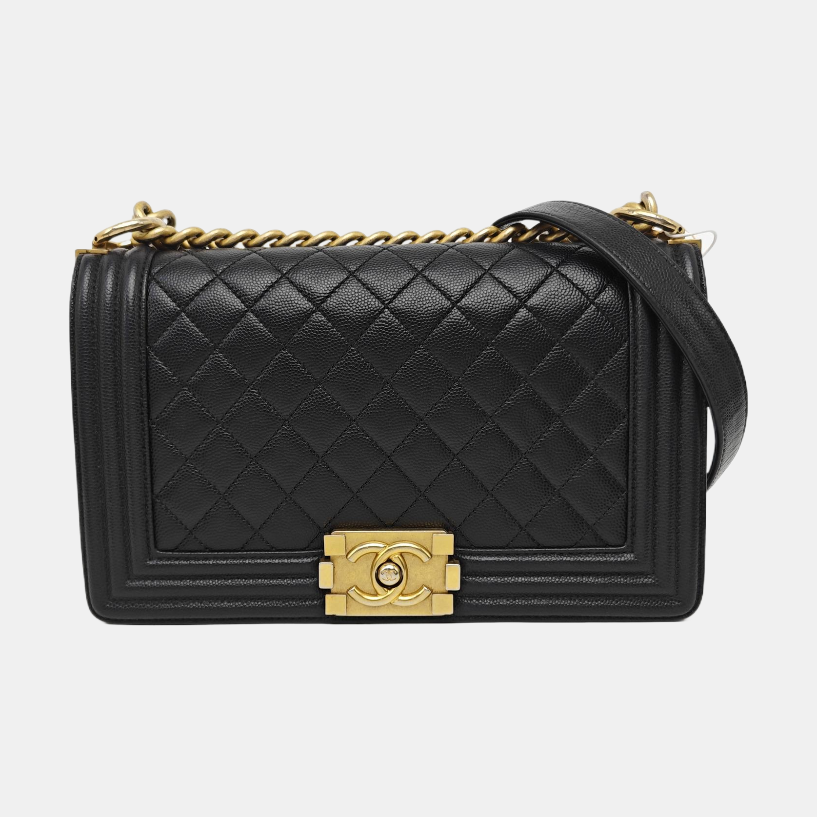 BOY CHANEL Medium Quilted Grained Calfskin Black
