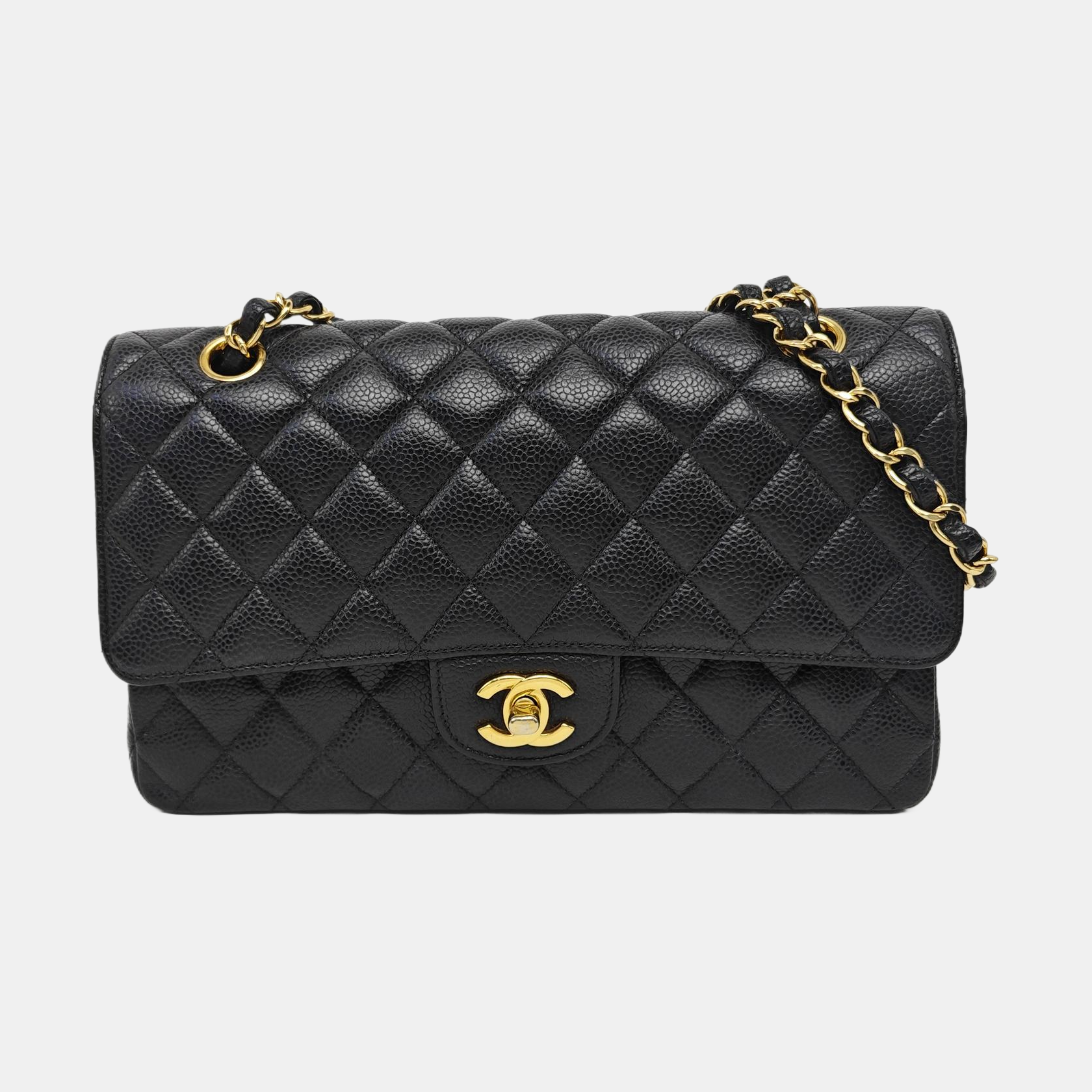 CLASSIC FLAP Medium Quilted Grained Calfskin Black