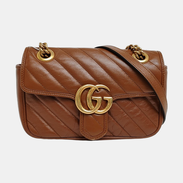 GG Marmont Small Quilted Calfskin Brown