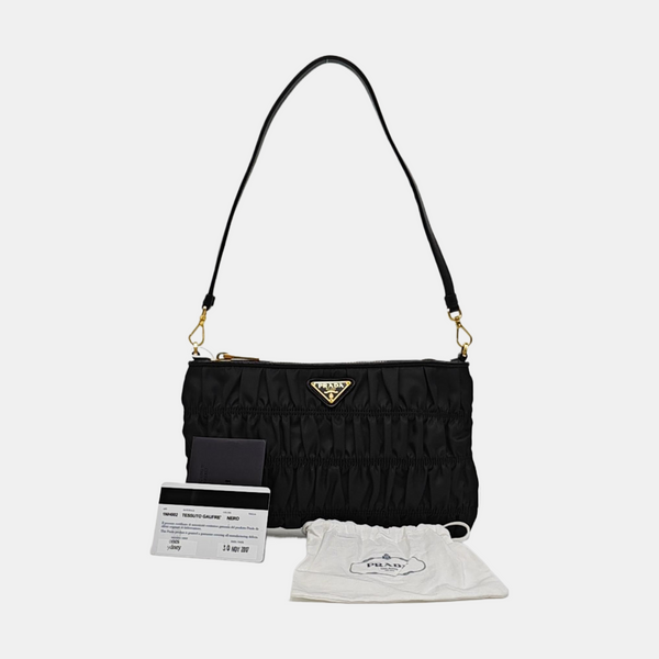 Quilted Nylon Top Handle Bag Black
