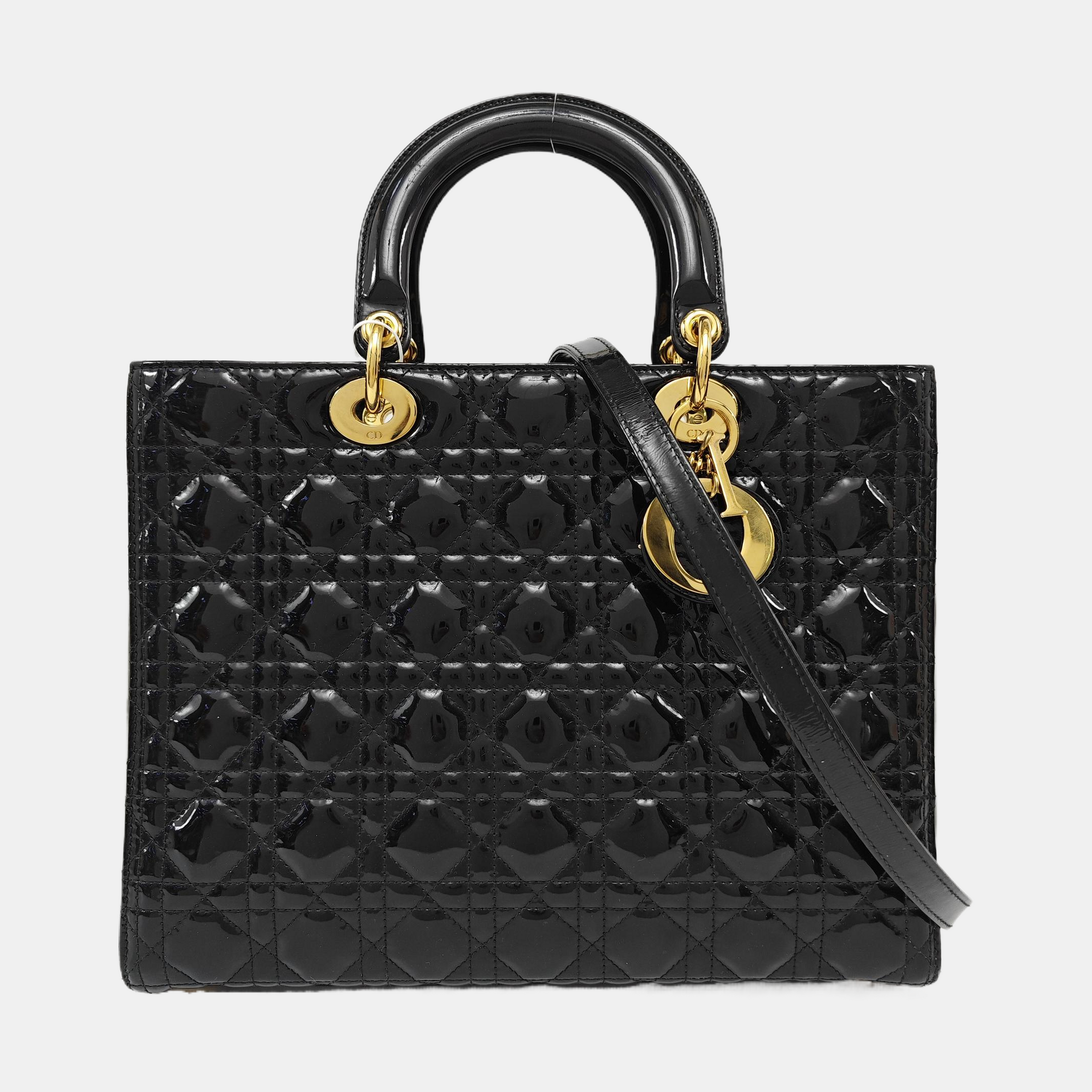 Lady Dior Large Patent Leather Black
