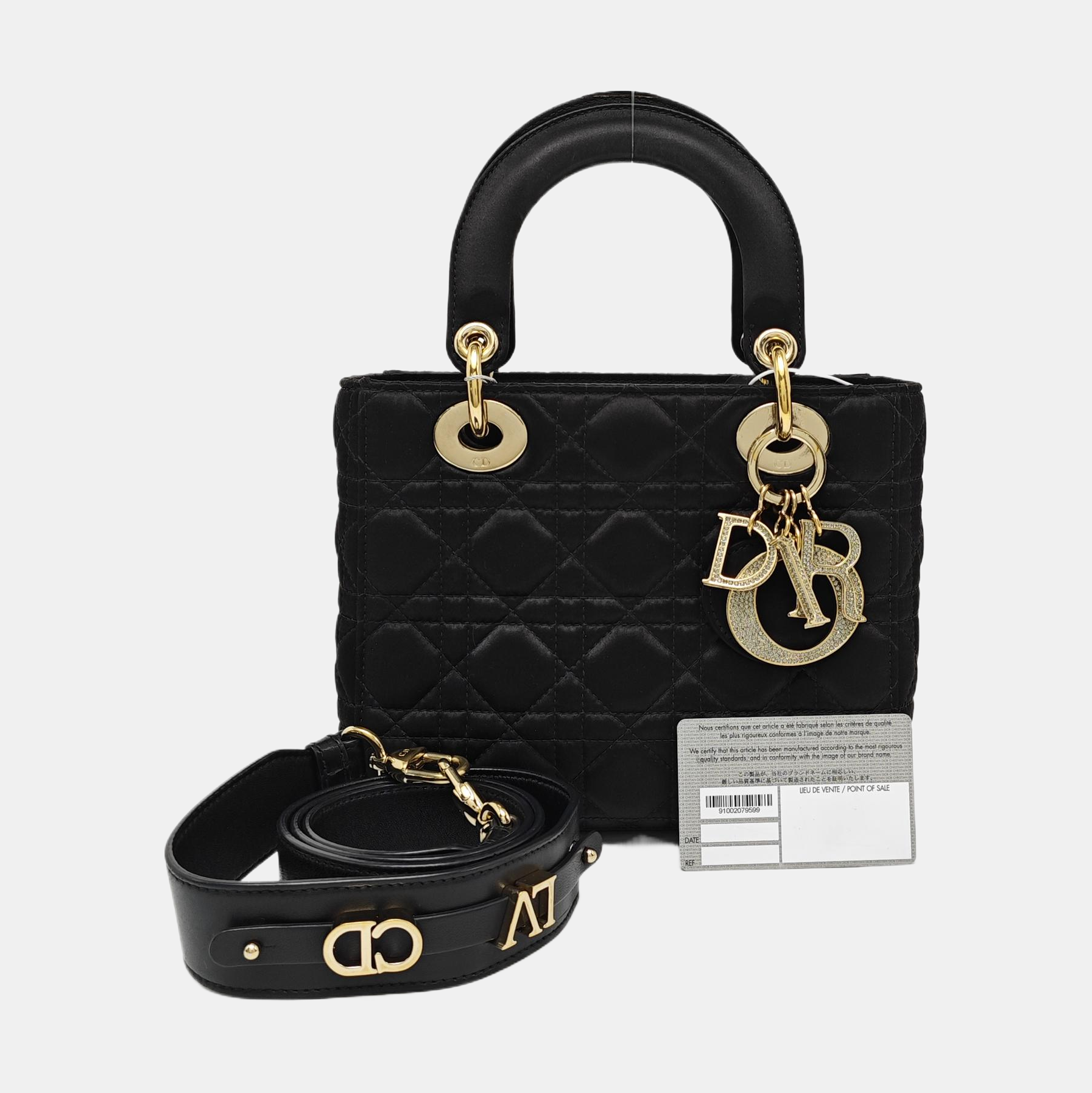 Authenticated pre-owned  Lady Dior Small Quilted Silk Satin Black - Tote Bag at Looply