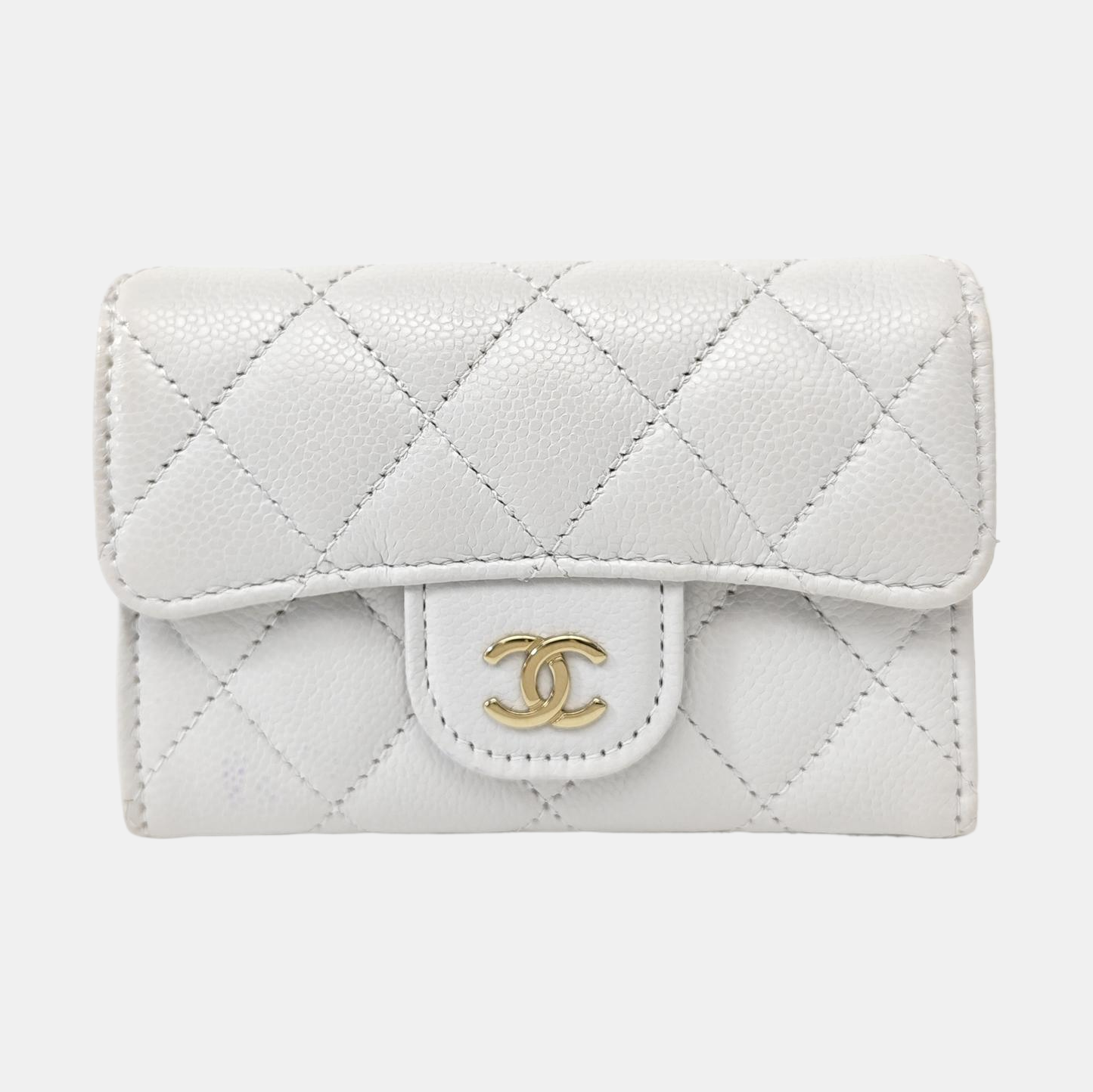 CLASSIC FLAP Quilted Grained Calfskin Gray Card Holder