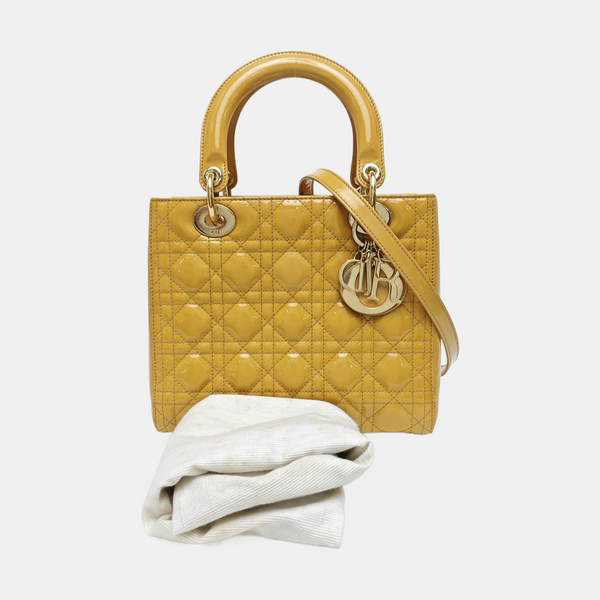 Lady Dior Medium Cannage Patent Leather Yellow