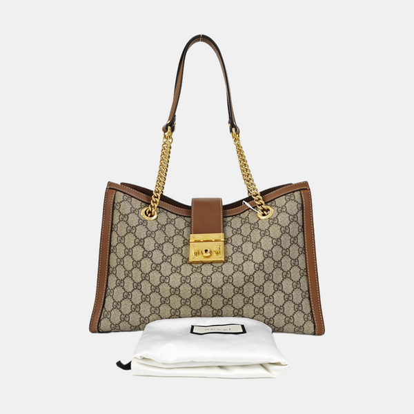 Padlock Medium Monogram Coated Canvas Beige