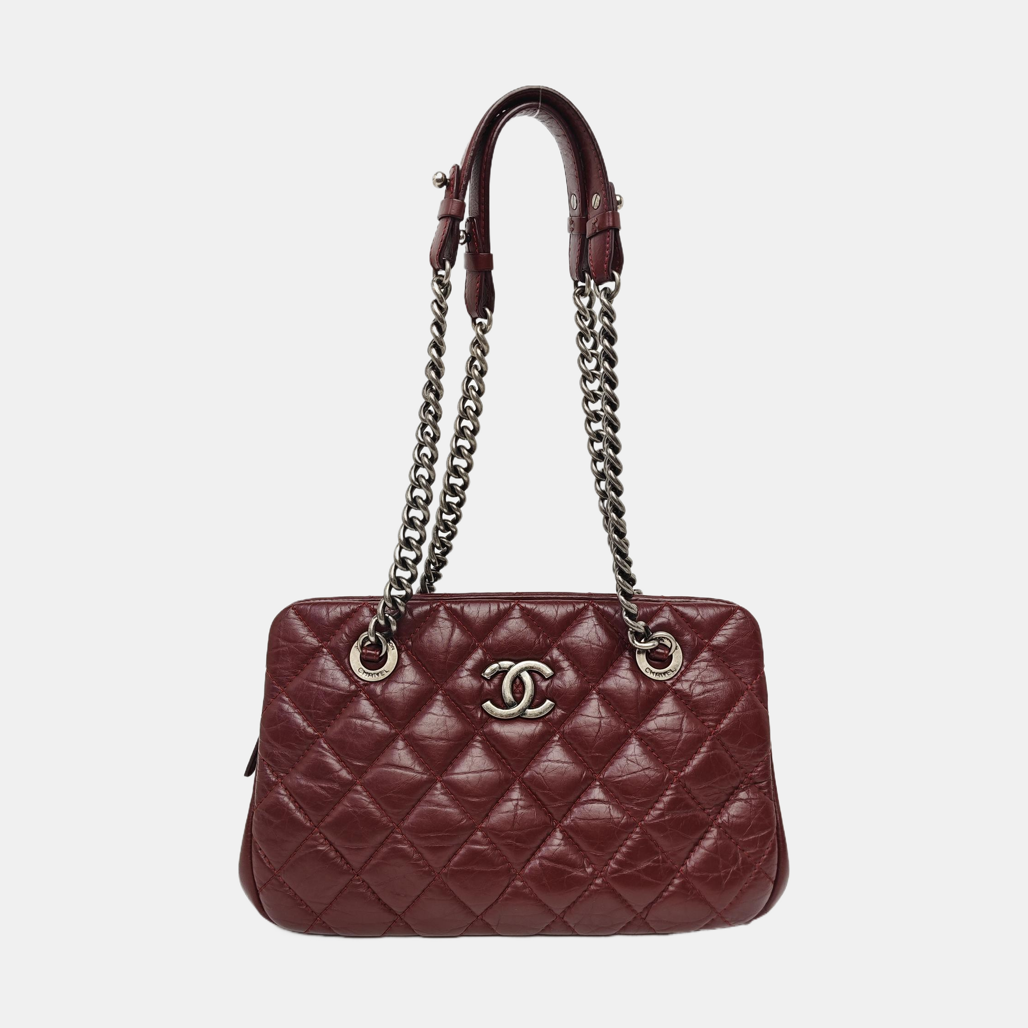 Quilted Calfskin Tote Bag Red