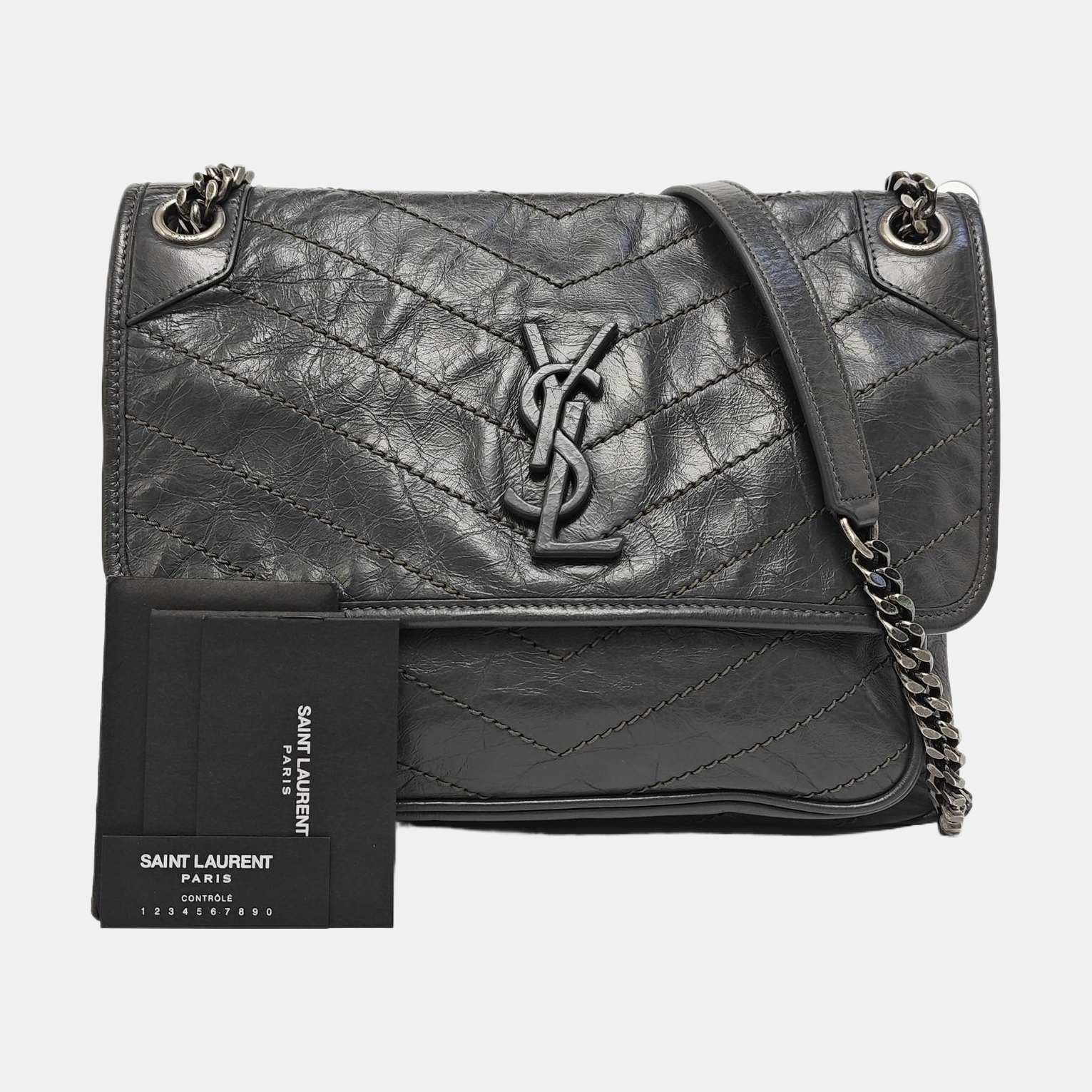 NIKI Medium Chevron Calfskin Gray